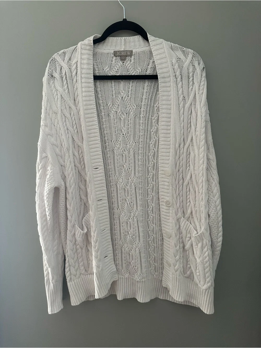 J. Crew Off-White Cable Knit Button-Front Cardigan